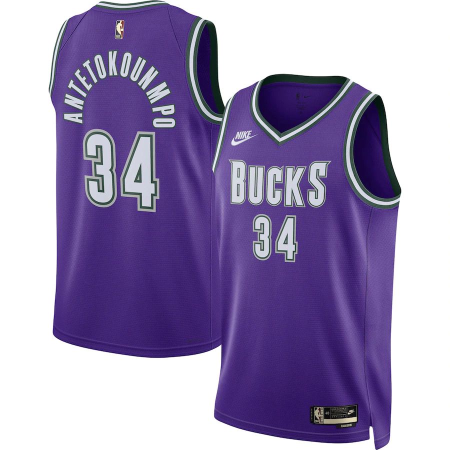 Men Milwaukee Bucks #34 Giannis Antetokounmpo Nike Purple Classic Edition 2022-23 Swingman NBA Jersey->customized nba jersey->Custom Jersey